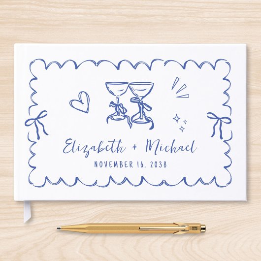whimsicalウェーブフレーム 手描き 青い結婚式 ゲストブック