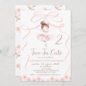  whimsicalピンクのバレリーナツーTかわいい誕生日 招待状 (正面/裏面)