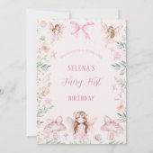 whimsicalピンクの蝶結びの妖精のファーストバースデー バースデー 招待状 (裏面)