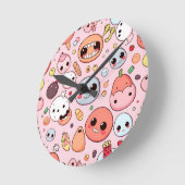  whimsicalフードのモンスターの顔たち ラウンド壁時計 (傾斜)
