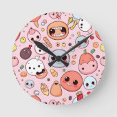  whimsicalフードモンスターの顔 ラウンド壁時計 (正面)
