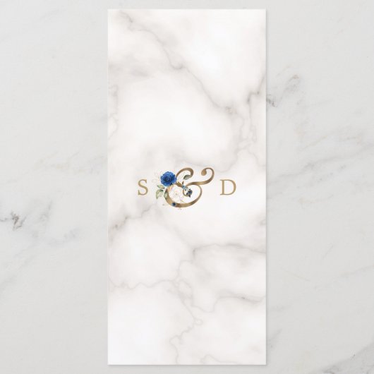 whimsicalブルーゴールドフラワーズモノグラムウェディング メニュー (裏面)