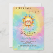  whimsical ここに太陽がやってくる タイダイ ベビーシャワー   招待状 (正面)