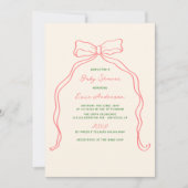  whimsical でおしゃれな手書きのリボン ベイビー シャワー 招待状 (正面)
