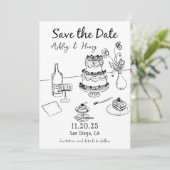  whimsical でファンキーな手描きの結婚式 Save The Date 招待状 (スタンド正面)