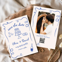  whimsical でファンキーな手描きの青い結婚式の写真