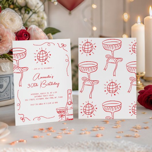  whimsical で手描きの 30 歳の誕生日パーティー 招待状