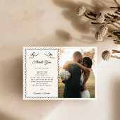 whimsical で楽しい手描きのフランス風 2 枚の写真の結婚式 サンキューカード