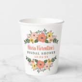  whimsical なフラッシュとコーラル フローラル ブライダル シャワー 紙コップ (裏面)