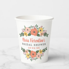  whimsical なフラッシュとコーラル フローラル ブライダル シャワー 紙コップ