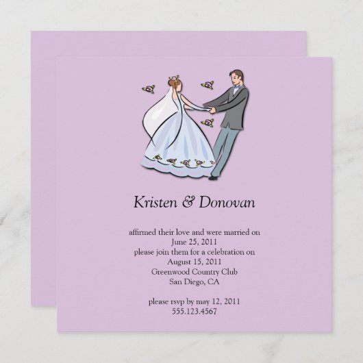  whimsical な漫画の花嫁と花婿の結婚後のお祝い 招待状 (正面/裏面)