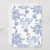  whimsical な青い花のペタル プロセッコ ブライダルシャワー 招待状 (裏面)