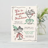  whimsical に手描きされたフレンズマス クリスマス パーティー 招待状 (スタンド正面)