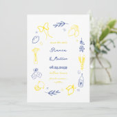  whimsical イタリア 手描き レモン フレーム ウェディング セーブザデート (スタンド正面)