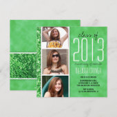  whimsical グリッター 卒業発表 - 緑 招待状 (正面/裏面)