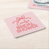  whimsical コケッタの蝶結び ウェディングシャワー スクエアペーパーコースター (アングル)