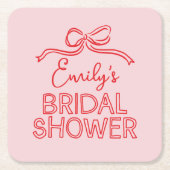  whimsical コケッタの蝶結び ウェディングシャワー スクエアペーパーコースター (正面)