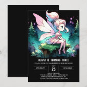  whimsical シンプル フェアリー バースデー 招待状 (正面/裏面)