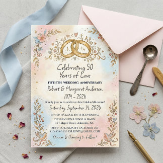  whimsical スクリプト シンプル 50周年 結婚記念日 招待状