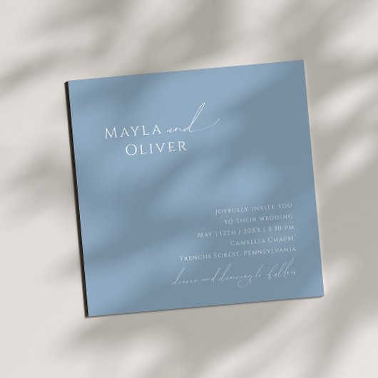  whimsical スクリプト | ダスティーブルー スクエア ウェディング 招待状