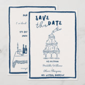  whimsical ネイビーブルーのSave The Date 招待状 (正面/裏面)