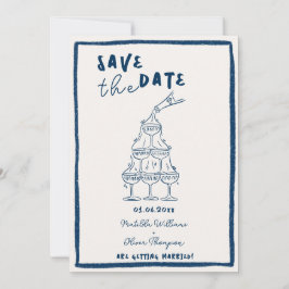 whimsical ネイビーブルーのSave The Date 招待状