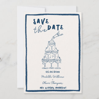 whimsical ネイビーブルーのSave The Date 招待状