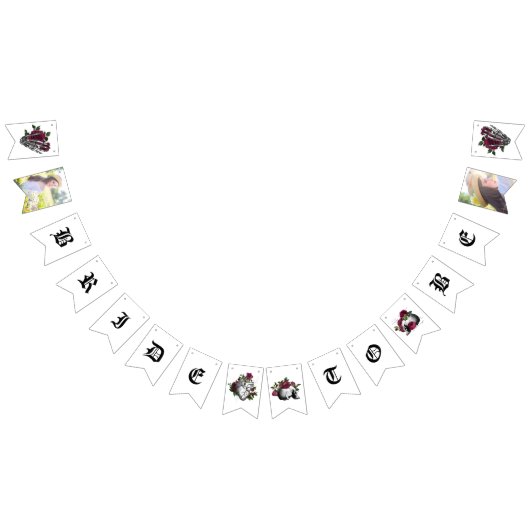  whimsical バーガンディ フラワー ゴシック ウェディング シャワー バンティングフラッグ (全)