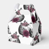 whimsical バーガンディ フラワー スカル ゴシック ウェディング フェイバーボックス (裏面サイド)