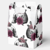 whimsical バーガンディ フラワー スカル ゴシック ウェディング フェイバーボックス (オープン)