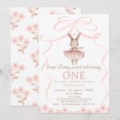  whimsical ピンクの リボン チュチュ  サムバニー バースデー 招待状 (正面/裏面)