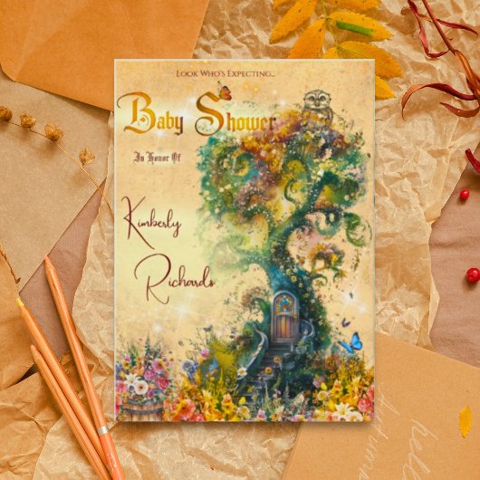 whimsical ファンタジー ガーデン ベイビー シャワー インビテーション