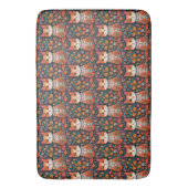  whimsical フォークアートの猫と花 バスマット (正面縦)