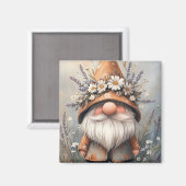 whimsical フラワー ゴnome: 愛らしい水彩画アート マグネット (正面/裏面)