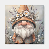 whimsical フラワー ゴnome: 愛らしい水彩画アート マグネット (正面)