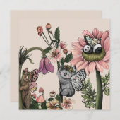  whimsical フラワー ベア フェアリー 水彩画 (正面/裏面)