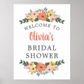 whimsical ブッシュコーラル フローラル ブライダル シャワー ウェルカム ポスター (正面)