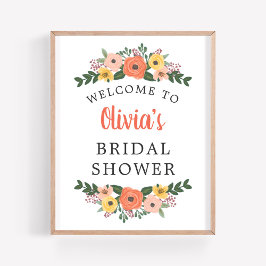 whimsical ブッシュコーラル フローラル ブライダル シャワー ウェルカム ポスター