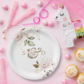  whimsical ブッシュゴールドの花のモノグラムウェディング ペーパープレート (パーティー)