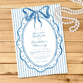 whimsical ブルー ウォーターカラー ボウ ストライプ ウェディング 招待状