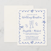  whimsical ブルー クリーム ウェディング レセプション 招待状 (正面/裏面)