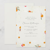  whimsical ボーホー コテージコア フラワーブライダルシャワー 招待状 (正面/裏面)