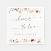 whimsical ボーホー ワイルドフラワー ラブ ウェディング スタンダードカクテルナプキン (正面)