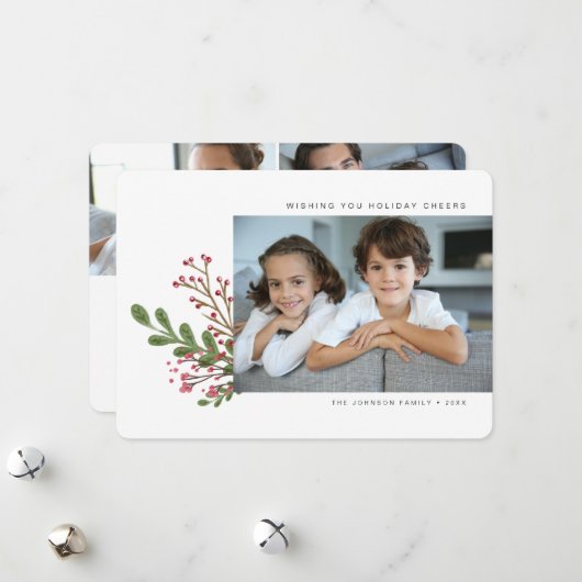  whimsical モダン ウィンター グリーン 3 枚の写真 シーズンカード (正面/裏面インサイチュ)