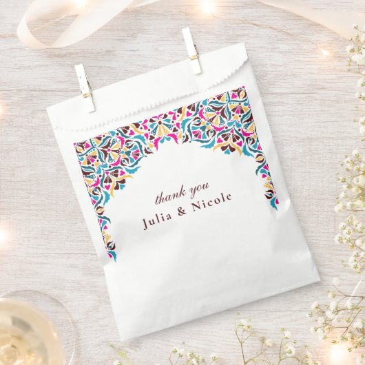 whimsical ラグジュアリー アイボリー フローラル スタイル ボーダー ウェディング フェイバーバッグ (クリップ留めされた状態)