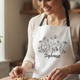 whimsical ワイルドフラワーラインアート エプロン