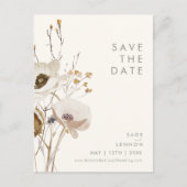  whimsical ワイルドフラワー アイボリー Save The Date ポストカード (正面)