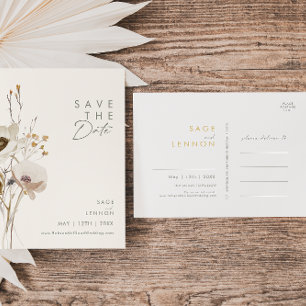  whimsical ワイルドフラワー アイボリー Save The Date ポストカード