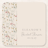  whimsical ワイルドフラワー フローラル カスタム ブライダル シャワー スクエアペーパーコースター (正面)