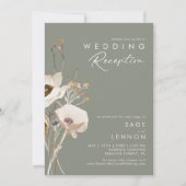  whimsical ワイルドフラワー | Sage ウェディング レセプション 招待状 (正面)
